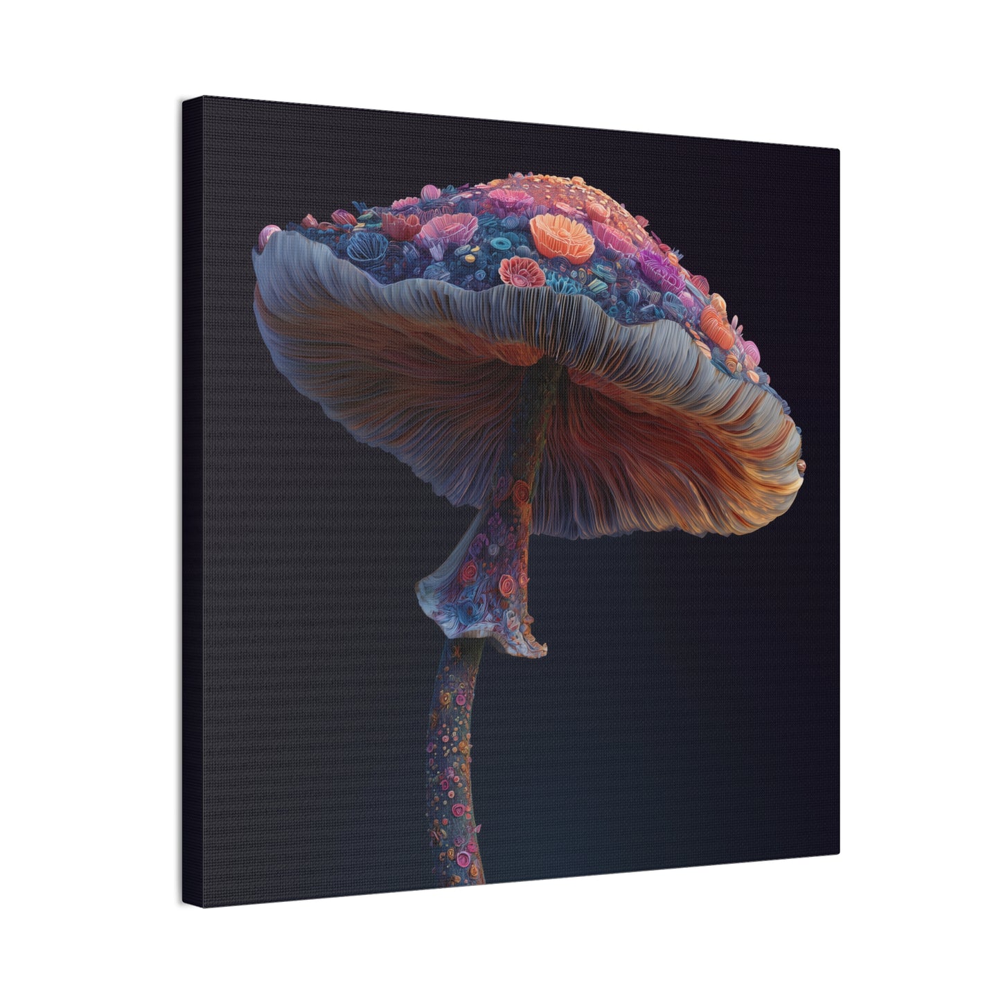 Flower Cap-Mushroom Canvas Art, Stretched Wall Decor, Bohemian Home Decor, Psychedelic Wall Art, Nature-Inspired Art