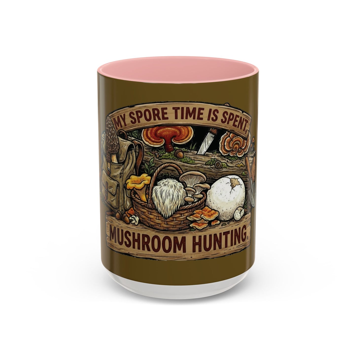 Mushroom Hunting Coffee Mug – "My Spore Time Is Spent" Rustic Forager Accent Mug