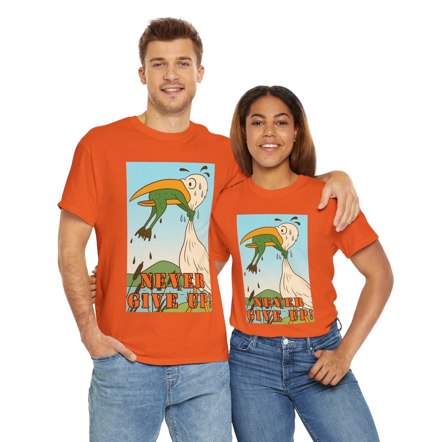 Never Give Up --Unisex Heavy Cotton Tee, Motivational T-Shirt, Supportive Apparel, Gift for Encouragement, Inspirational Wear