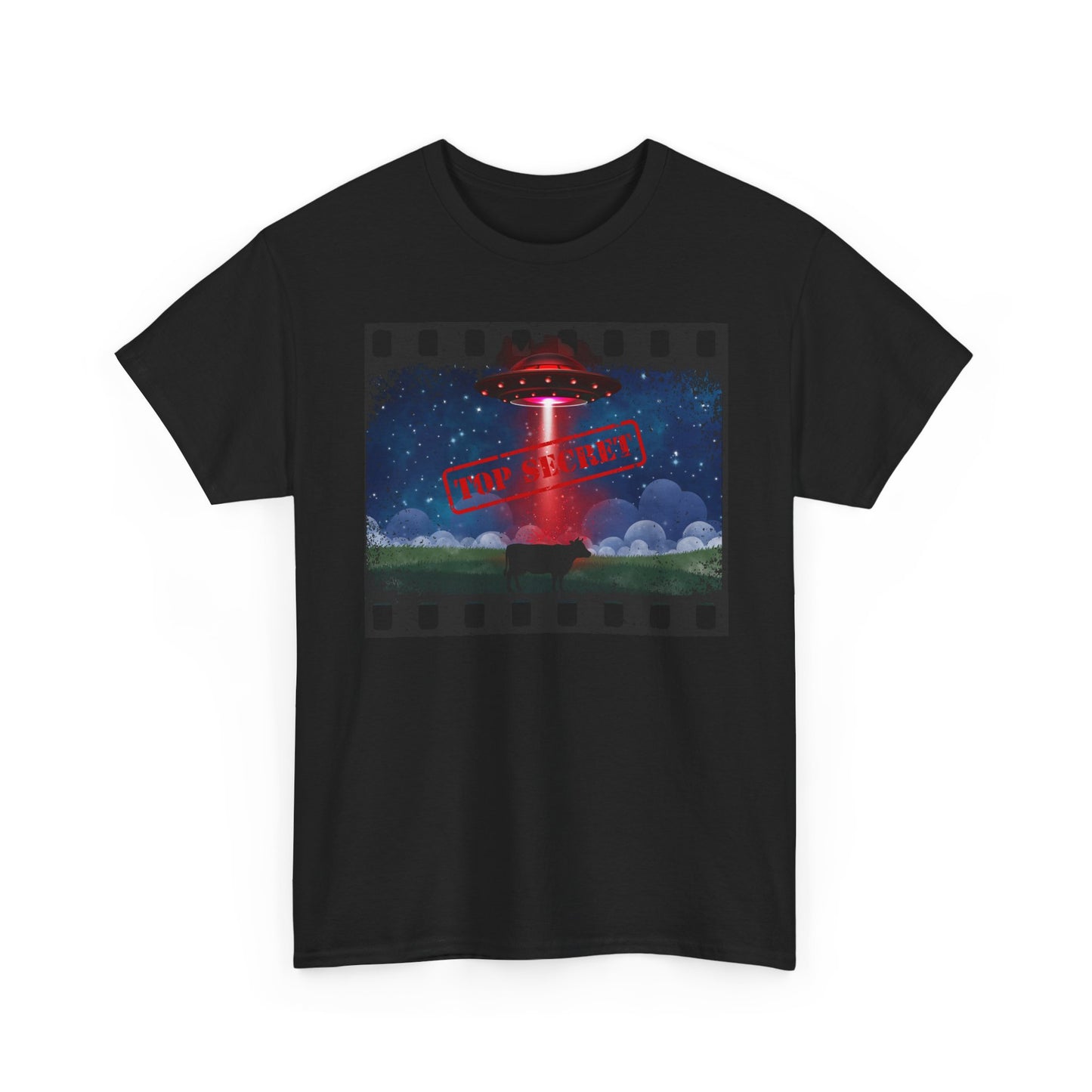 COW & UFO Tee | Unisex Heavy Cotton T-Shirt, Alien Design, Sci-Fi Merchandise, Casual Wear, Gift for Extraterrestrial Fans