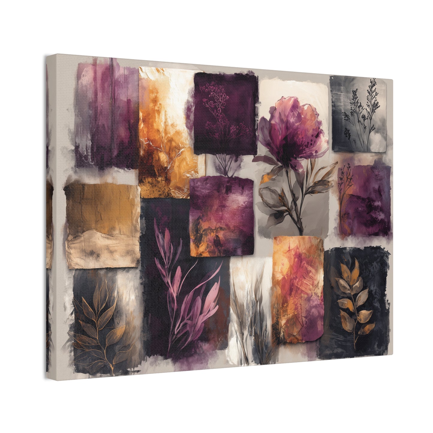 Golden Plum Series #2 -Floral Canvas Wall Art, Abstract Flowers Print, Home Decor, Living Room Artwork, Purple and Gold Wall Decor