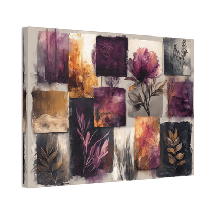 Golden Plum Series #2 -Floral Canvas Wall Art, Abstract Flowers Print, Home Decor, Living Room Artwork, Purple and Gold Wall Decor
