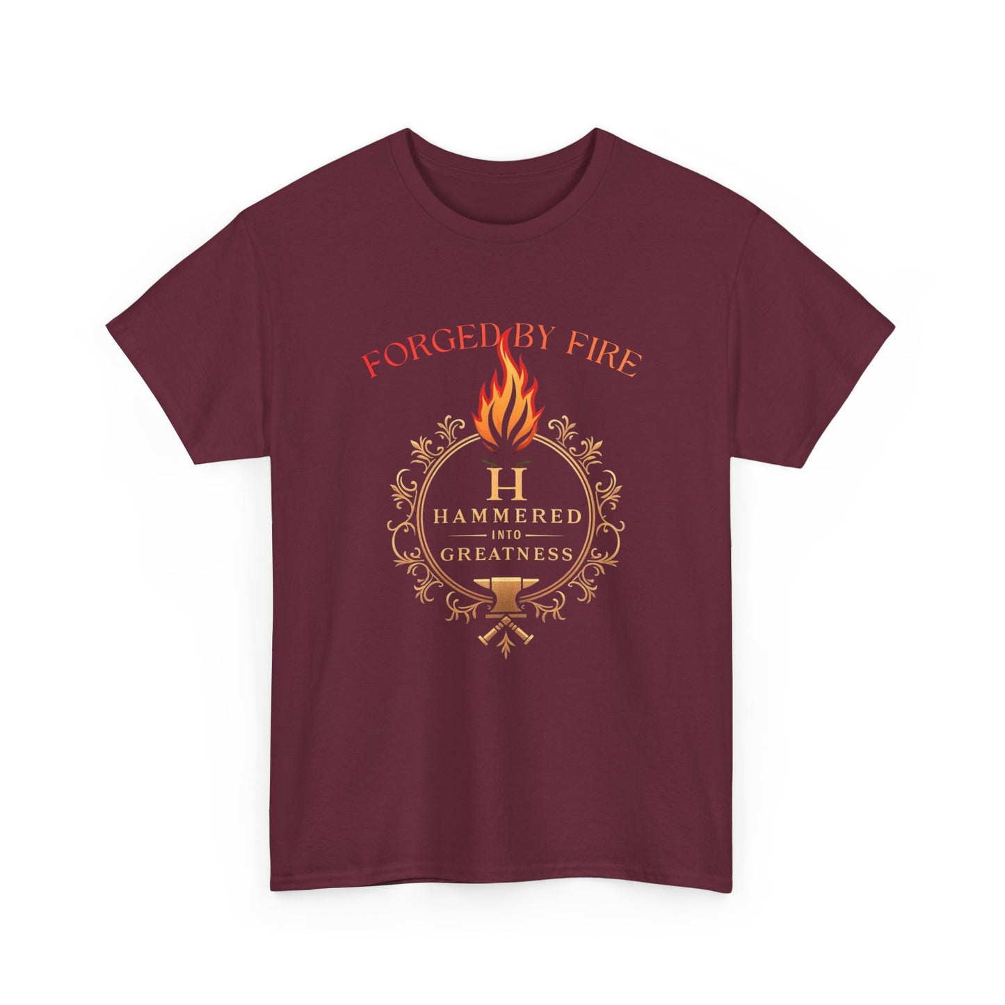 Forged By Fire T‑Shirt — Flaming Torch Crest Graphic Tee