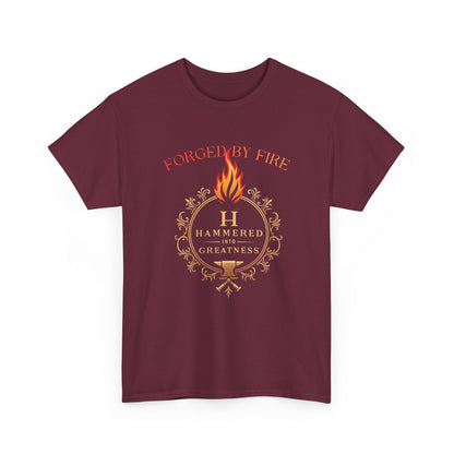 Forged By Fire T‑Shirt — Flaming Torch Crest Graphic Tee