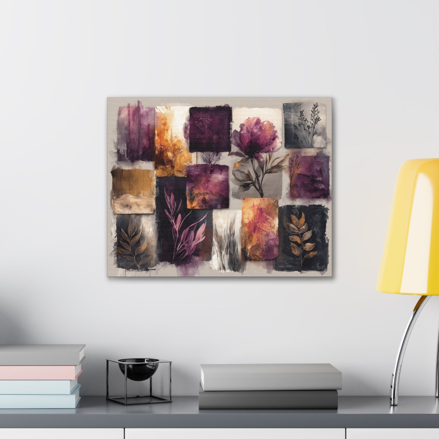 Golden Plum Series #2 -Floral Canvas Wall Art, Abstract Flowers Print, Home Decor, Living Room Artwork, Purple and Gold Wall Decor
