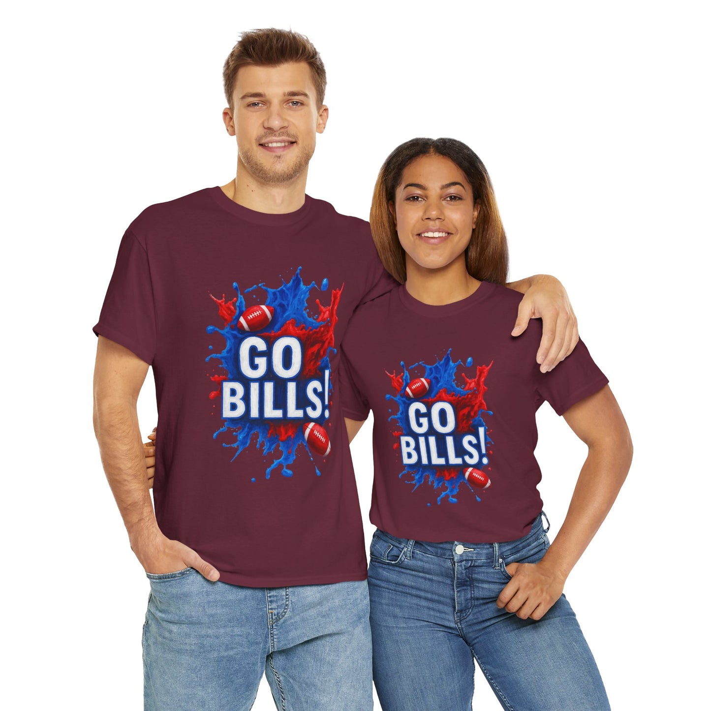 Go Bills -Cheerful Sports Tee - Go Bills! Unisex Heavy Cotton T-Shirt, Game Day Apparel, Football Fan Shirt, Spirit Wear, Gift for Sports Lovers