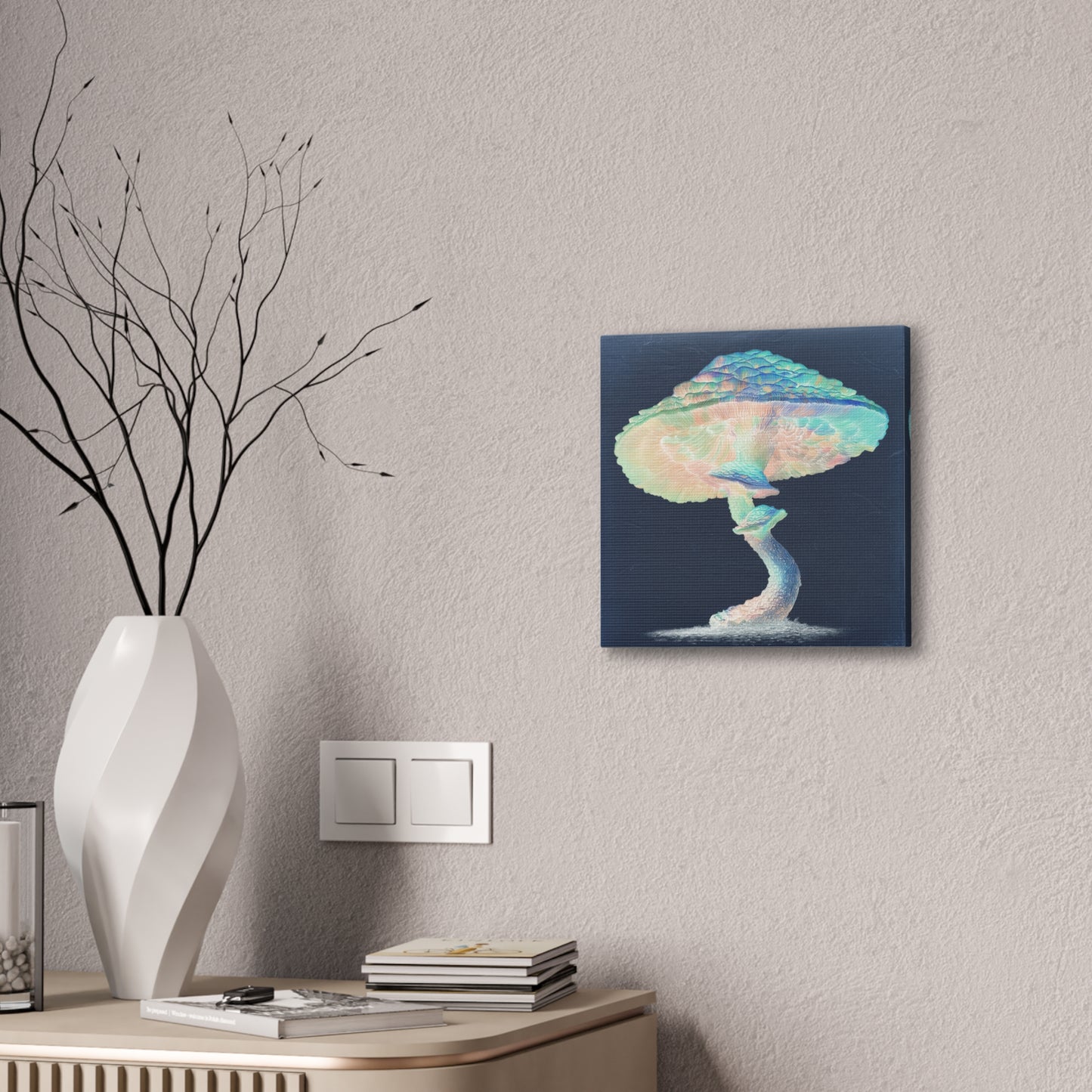 Feel the Rainbow Inverse-Mushroom Canvas Art, Stretched Wall Decor, Bohemian Home Decor, Psychedelic Wall Art, Nature-Inspired Art