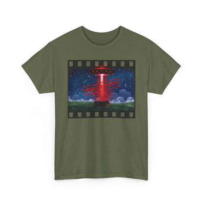COW & UFO Tee | Unisex Heavy Cotton T-Shirt, Alien Design, Sci-Fi Merchandise, Casual Wear, Gift for Extraterrestrial Fans