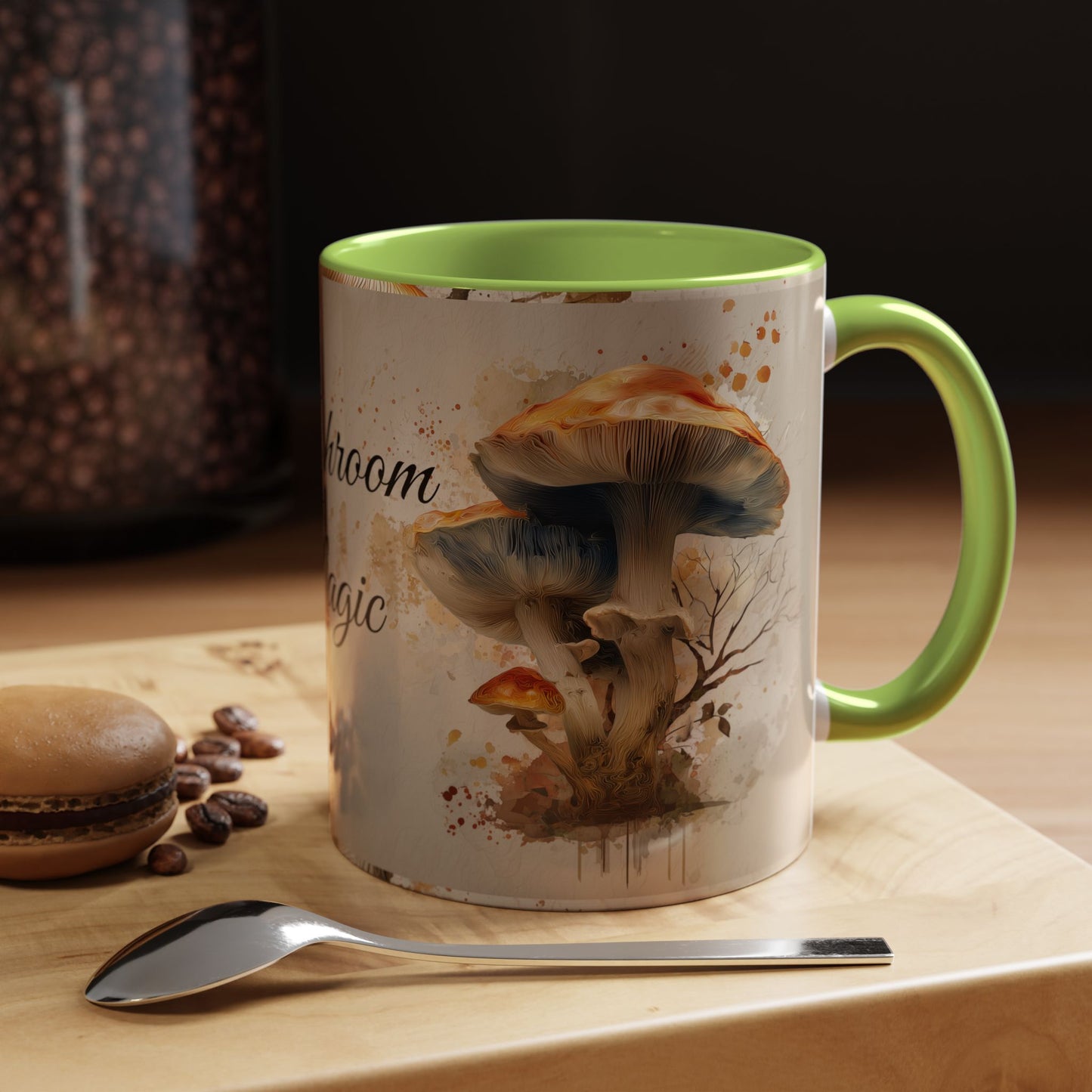 Mushroom Magic Accent Coffee Mug — 11/15oz Ceramic Cup with Woodland Fungi Design