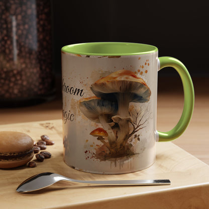 Mushroom Magic Accent Coffee Mug — 11/15oz Ceramic Cup with Woodland Fungi Design