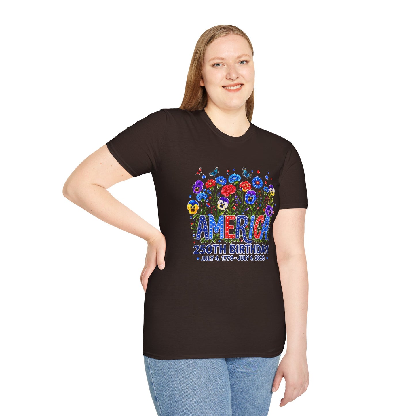 America 250th Birthday T-Shirt – July 4, 1776–2026 Patriotic Floral Tee