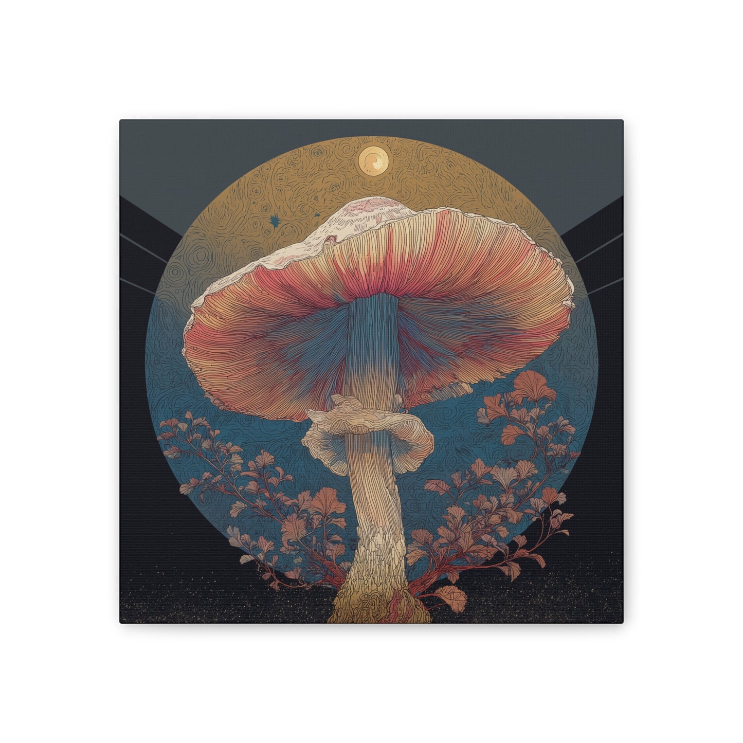 Moonlight Mushroom-Mushroom Canvas Art, Stretched Wall Decor, Bohemian Home Decor, Psychedelic Wall Art, Nature-Inspired Art