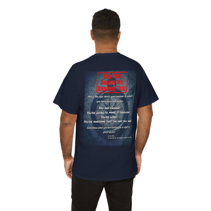 Hey You, The Answer. Motivational Back Print Tee — “Behind Me” Inspirational Graphic T‑Shirt