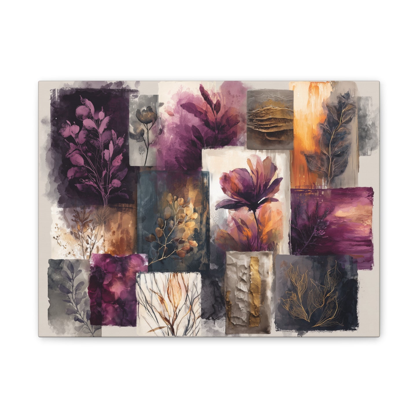 Golden Plum Series #3 Floral Canvas Wall Art, Abstract Flowers Print, Home Decor, Living Room Artwork, Purple and Gold Wall Decor