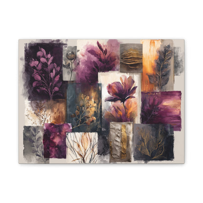 Golden Plum Series #3 Floral Canvas Wall Art, Abstract Flowers Print, Home Decor, Living Room Artwork, Purple and Gold Wall Decor