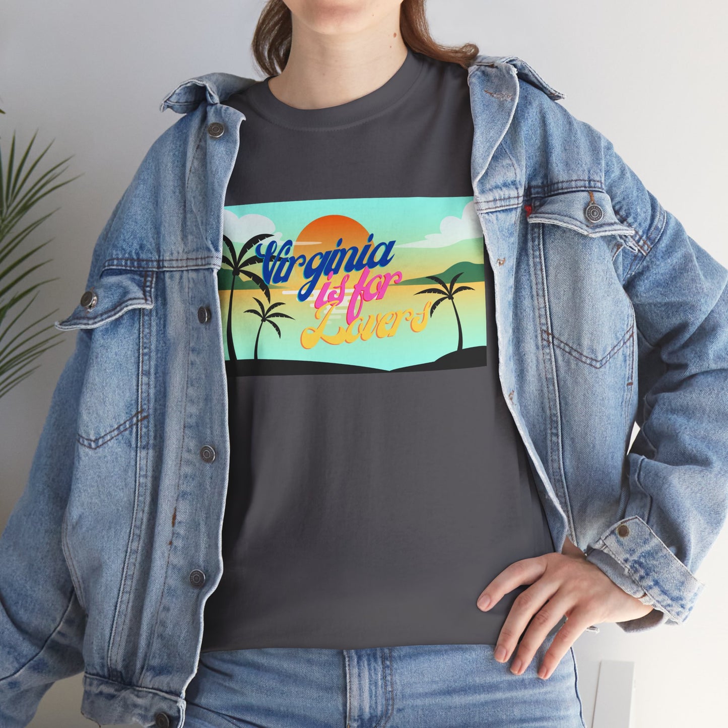 Virginia is for Lovers Dark -Vintage Sunset Graphic Tee, Beach Lover Shirt, Summer Vibe Unisex Tee, Gift for Vacation, Tropical Aesthetic Cotton Top
