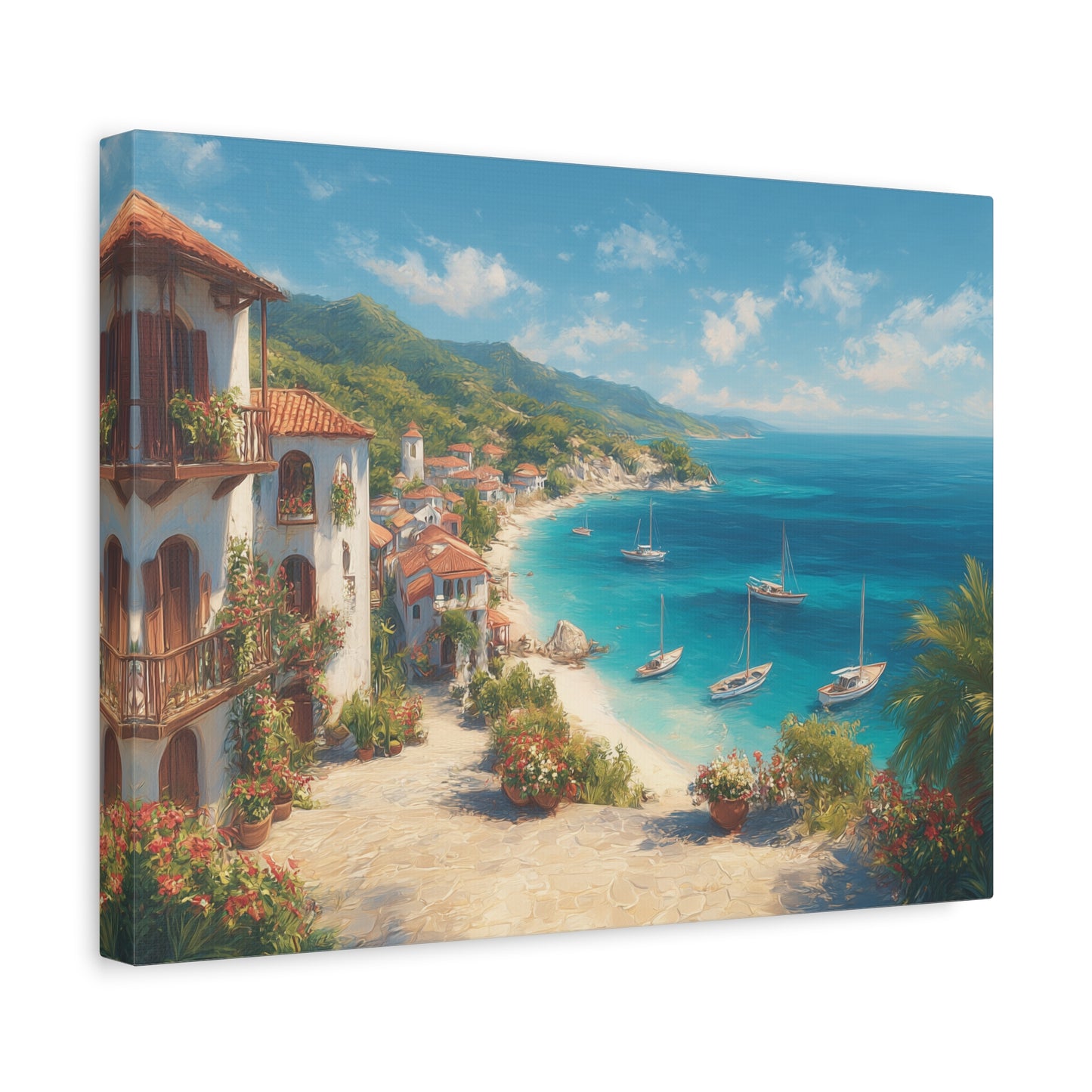 Village by the Sea -Coastal Serenity Canvas Print, Beach Decor, Wall Art for Home, Gift for Beach Lovers