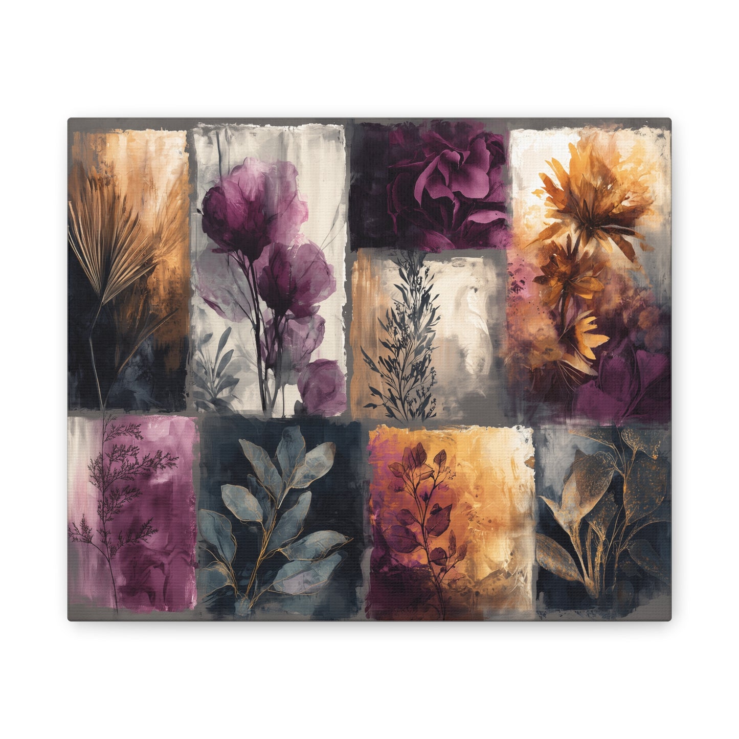 Golden Plum Series #1 Floral Canvas Wall Art, Abstract Flowers Print, Home Decor, Living Room Artwork, Purple and Gold Wall Decor