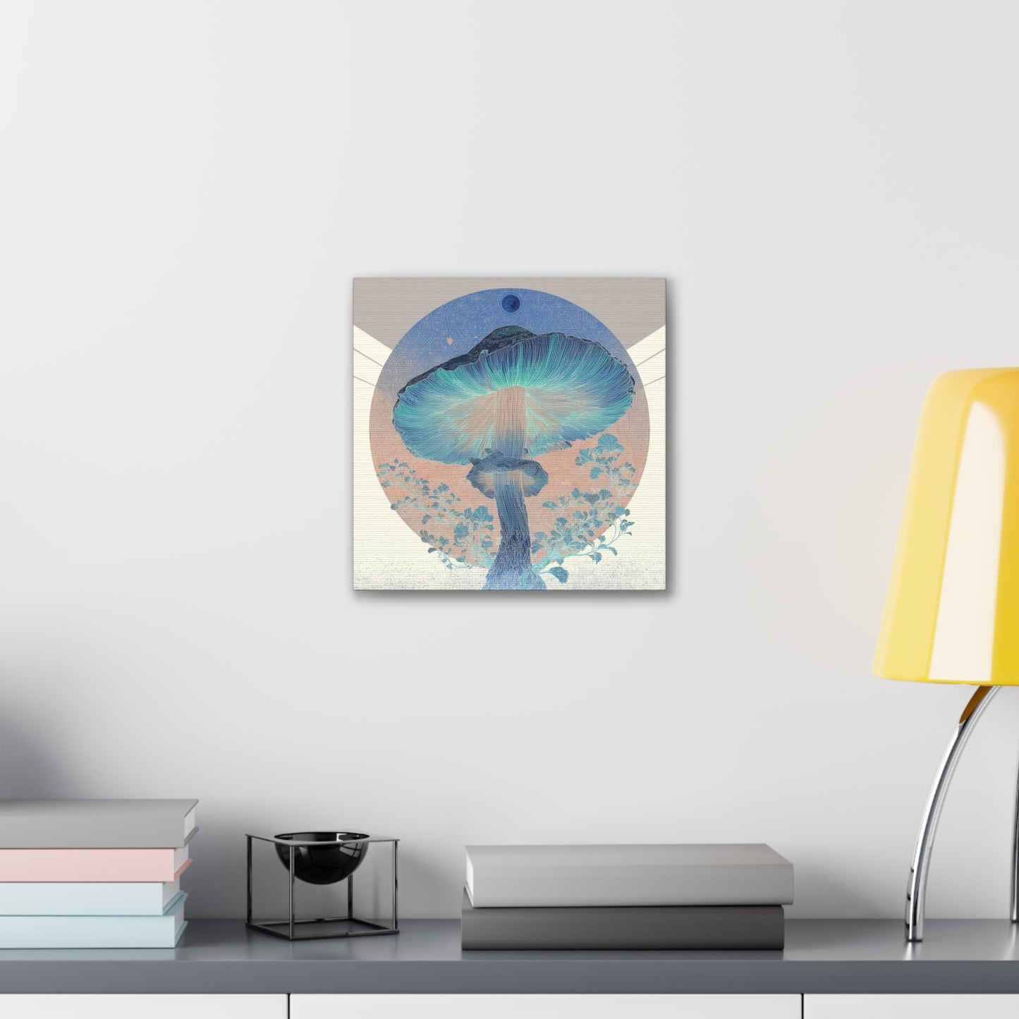 Moonlight Mushroom Inverse-Mushroom Canvas Art, Stretched Wall Decor, Bohemian Home Decor, Psychedelic Wall Art, Nature-Inspired Art