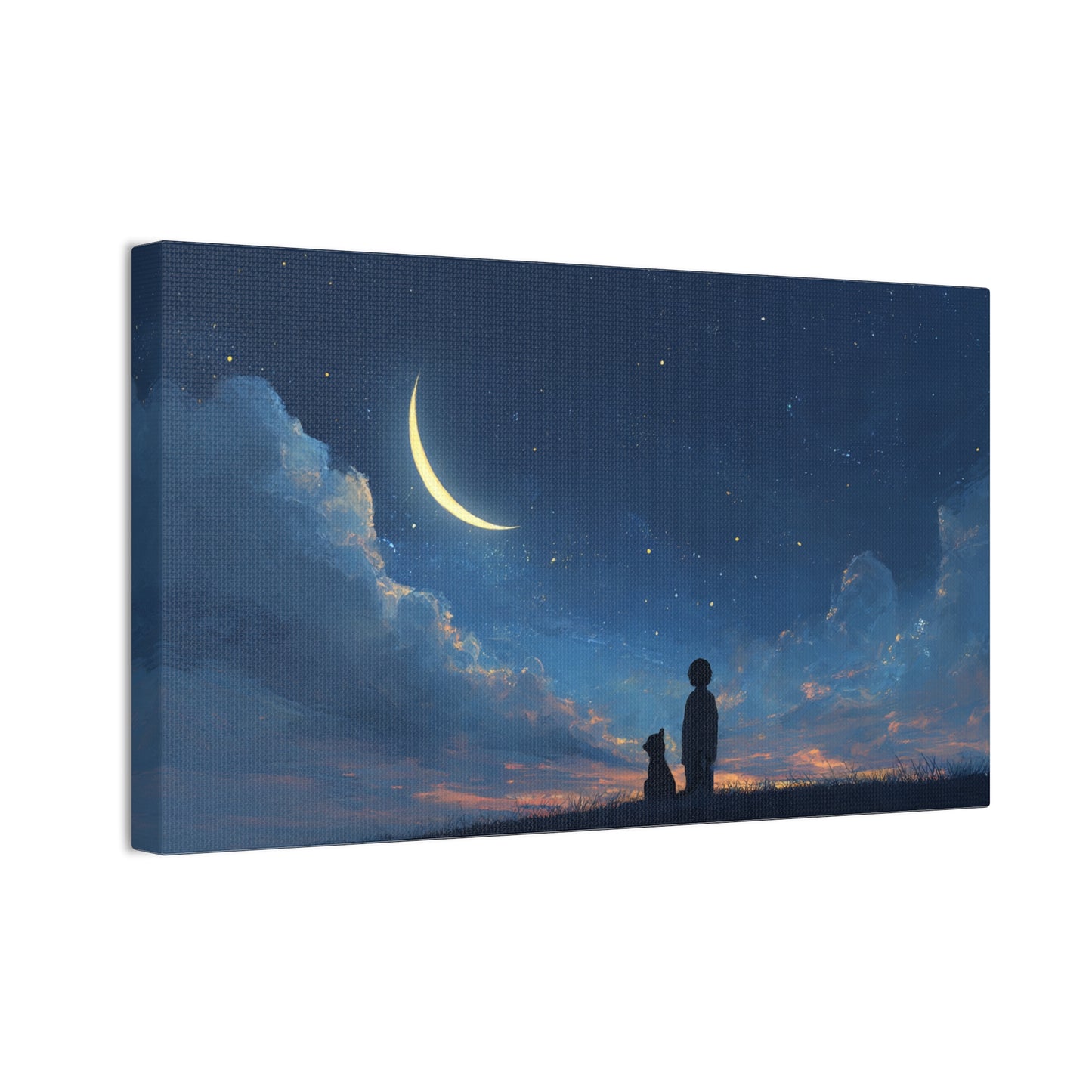 Canvas Wall Art - Night Sky Dreamscape, Cozy Home Decor, Pet Lovers Gift, Bedroom Wall Hanging, Inspirational Art Print