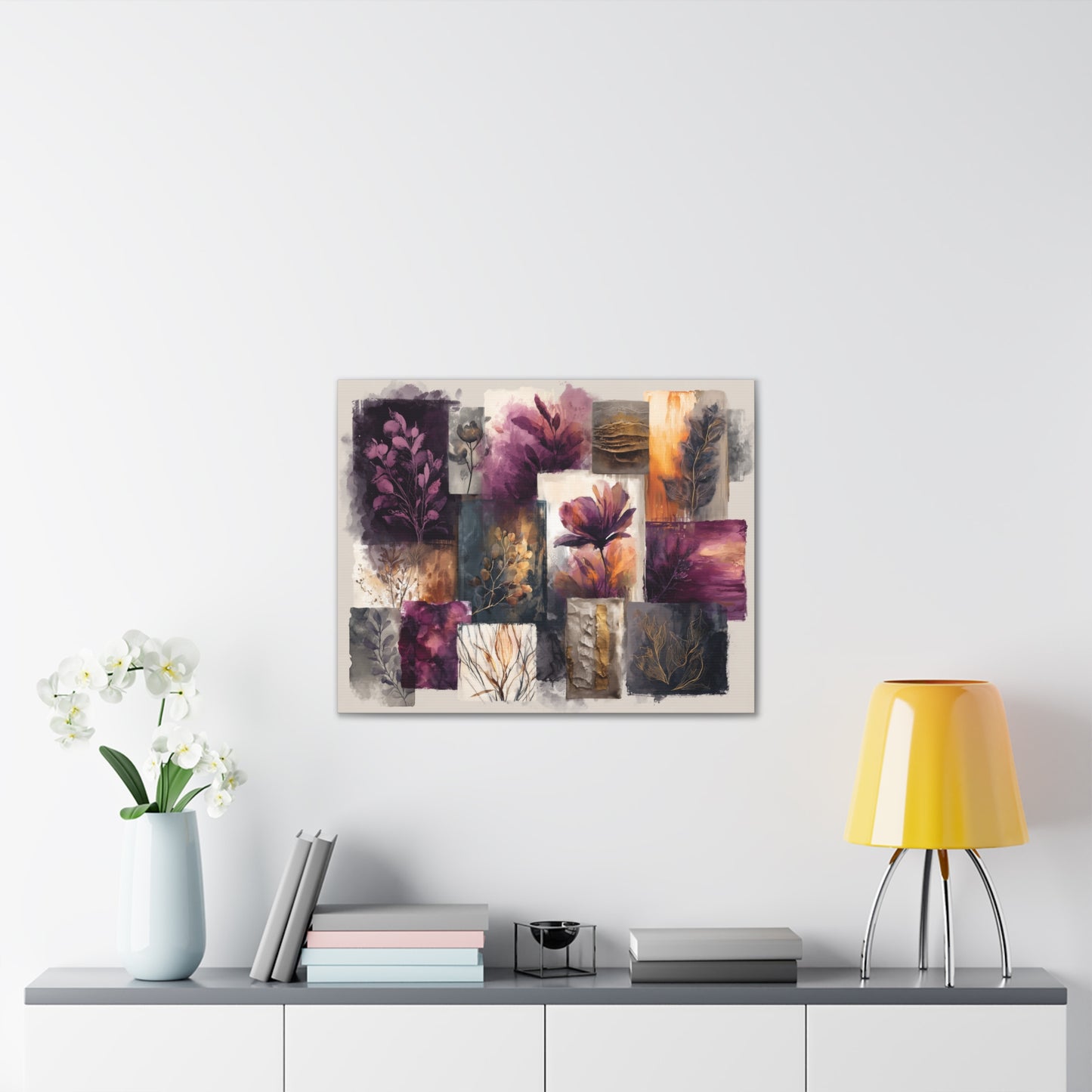 Golden Plum Series #3 Floral Canvas Wall Art, Abstract Flowers Print, Home Decor, Living Room Artwork, Purple and Gold Wall Decor