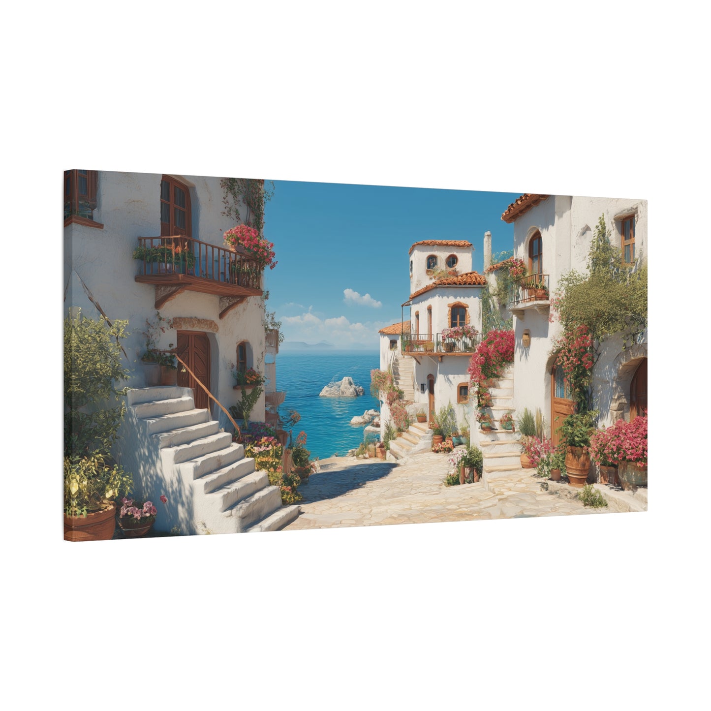 Coastal Village Matte Canvas Art, Mediterranean Decor, Beach House Wall Art, Home Gallery, Vacation Vibes, Gift for Travel Lovers