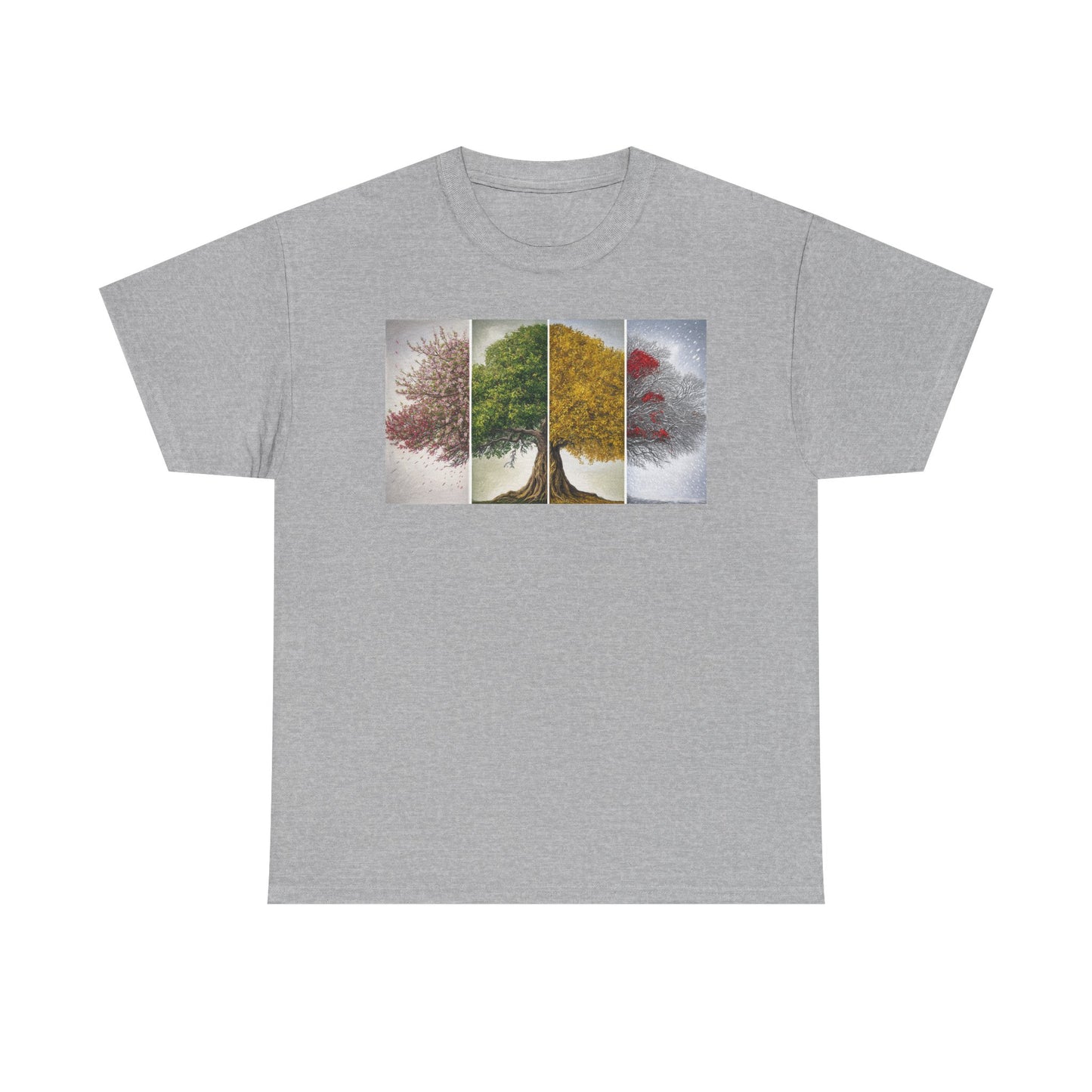 Seasonal Tree Unisex Heavy Cotton Tee | Nature Lover Gift, Fall Fashion, Eco-Friendly Apparel, Casual Wear, Outdoor Adventure