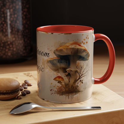 Mushroom Magic Accent Coffee Mug — 11/15oz Ceramic Cup with Woodland Fungi Design