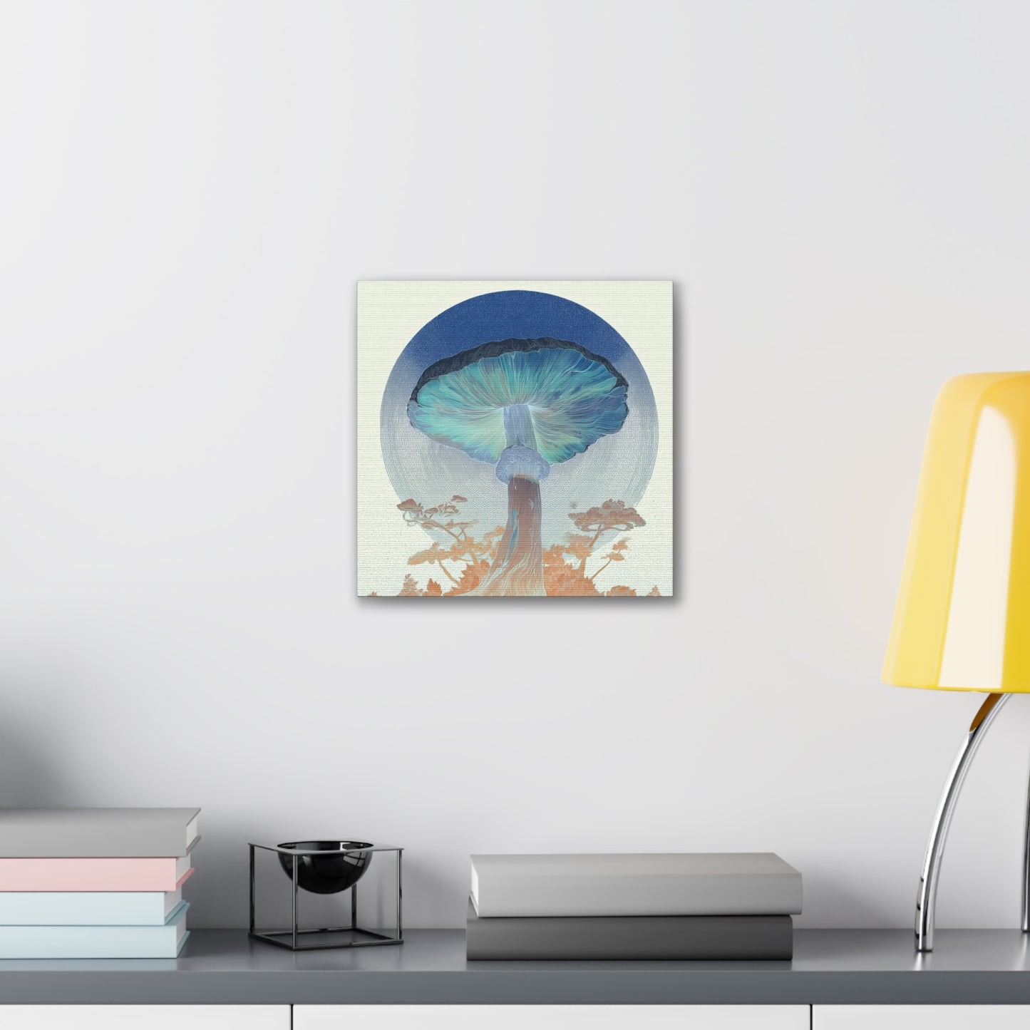 Forest Light Inverse-Mushroom Canvas Art, Stretched Wall Decor, Bohemian Home Decor, Psychedelic Wall Art, Nature-Inspired Art