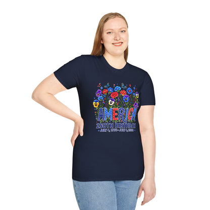 America 250th Birthday T-Shirt – July 4, 1776–2026 Patriotic Floral Tee