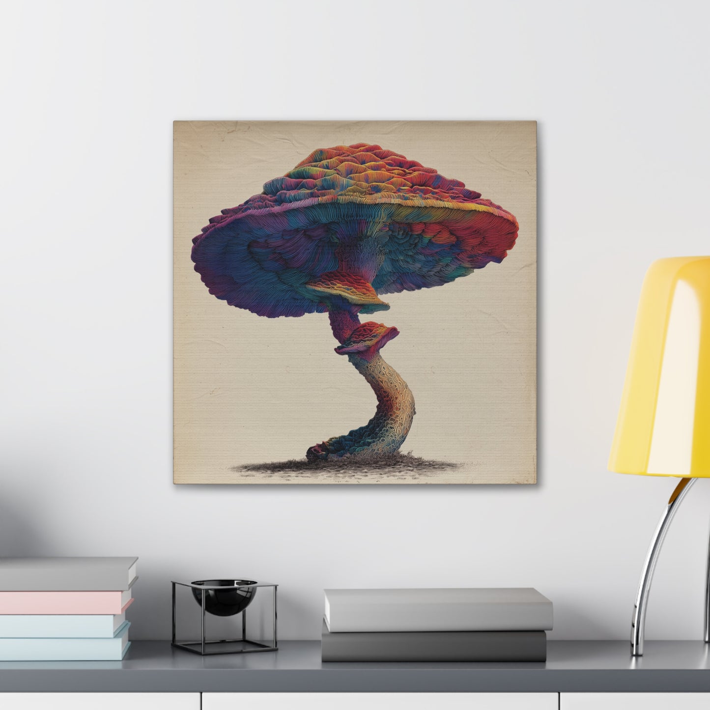 Feel the Rainbow -Mushroom Canvas Art, Stretched Wall Decor, Bohemian Home Decor, Psychedelic Wall Art, Nature-Inspired Art