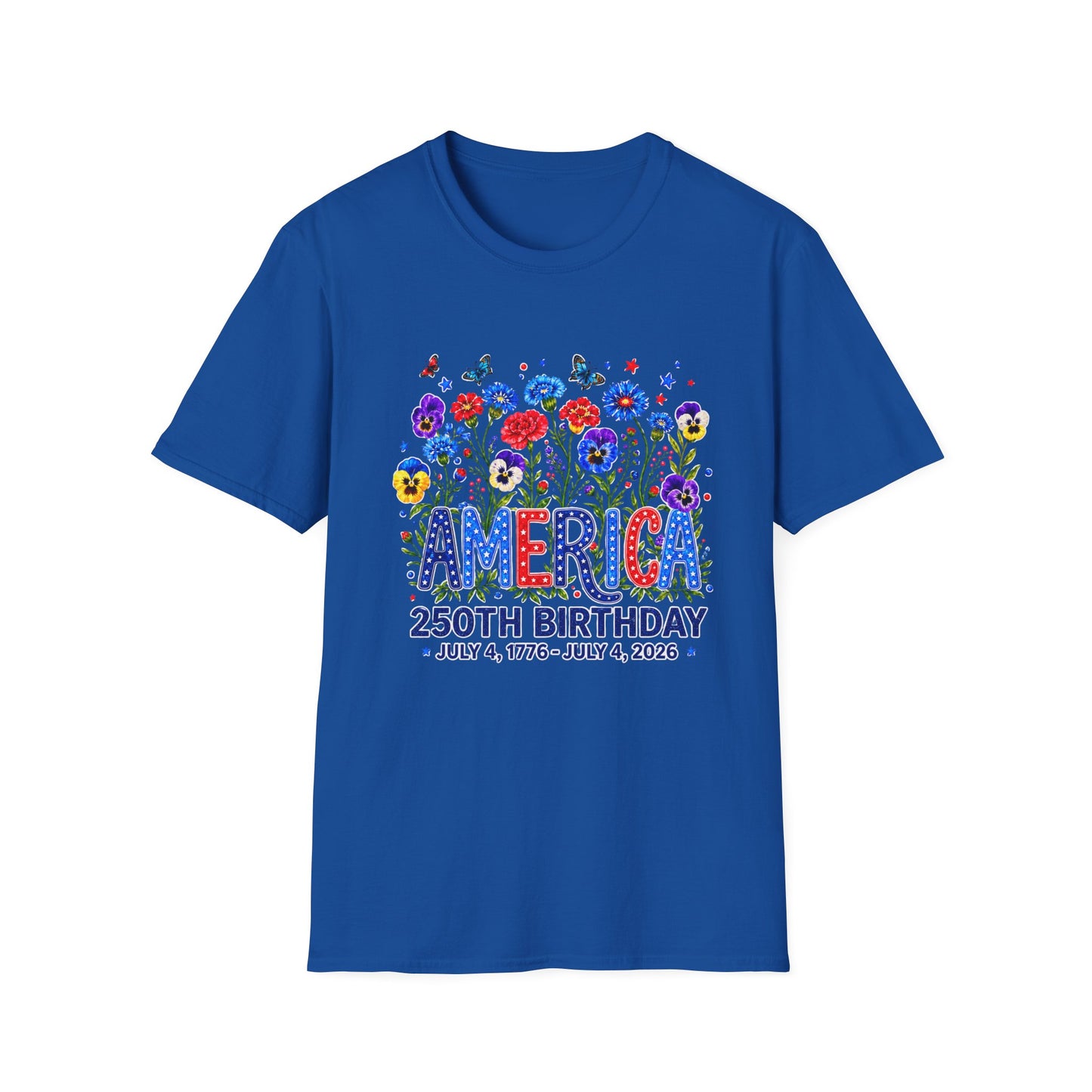 America 250th Birthday T-Shirt – July 4, 1776–2026 Patriotic Floral Tee