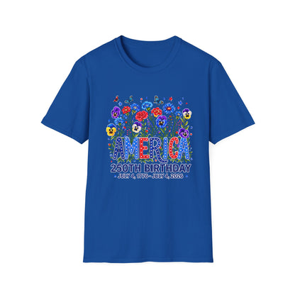 America 250th Birthday T-Shirt – July 4, 1776–2026 Patriotic Floral Tee