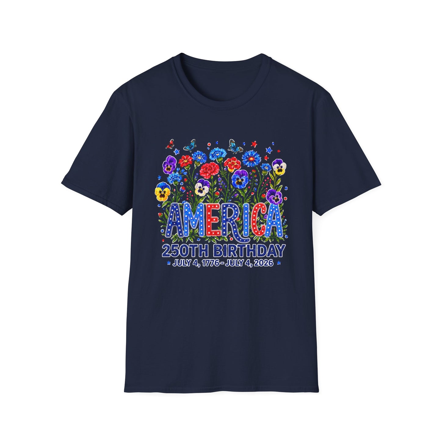 America 250th Birthday T-Shirt – July 4, 1776–2026 Patriotic Floral Tee
