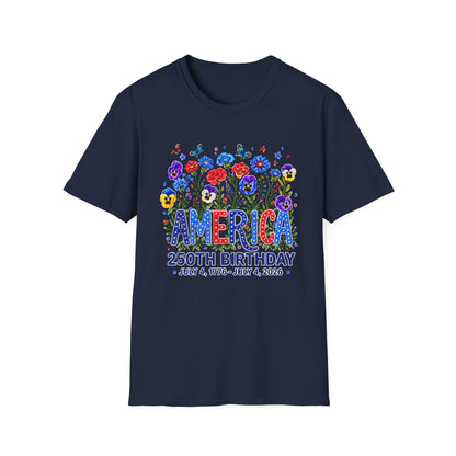 America 250th Birthday T-Shirt – July 4, 1776–2026 Patriotic Floral Tee