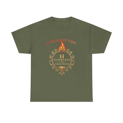 Forged By Fire T‑Shirt — Flaming Torch Crest Graphic Tee