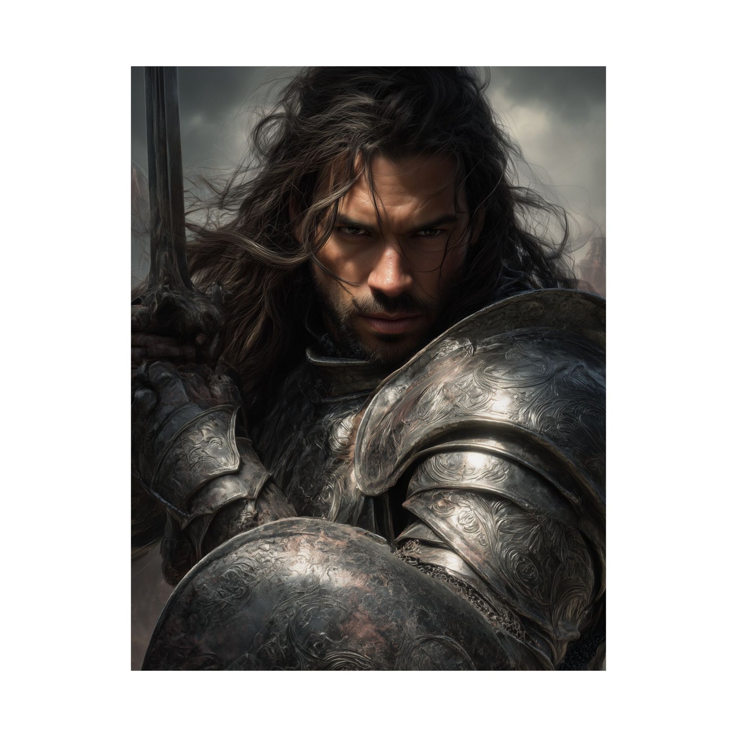Medieval Knight Matte PAPER POSTER — Dark Fantasy Warrior Wall Art