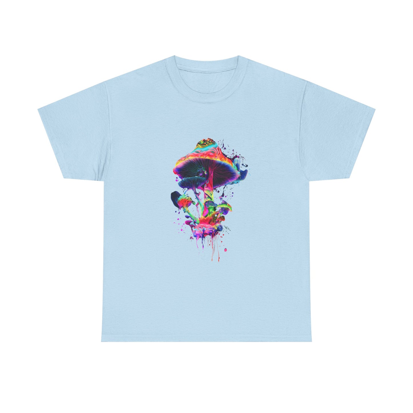 Colorful Psychedelic Mushroom Tee, Unisex Heavy Cotton T-Shirt, Vibrant Graphic Shirt, Perfect for Festivals, Eco-friendly Gift, Casual Wear
