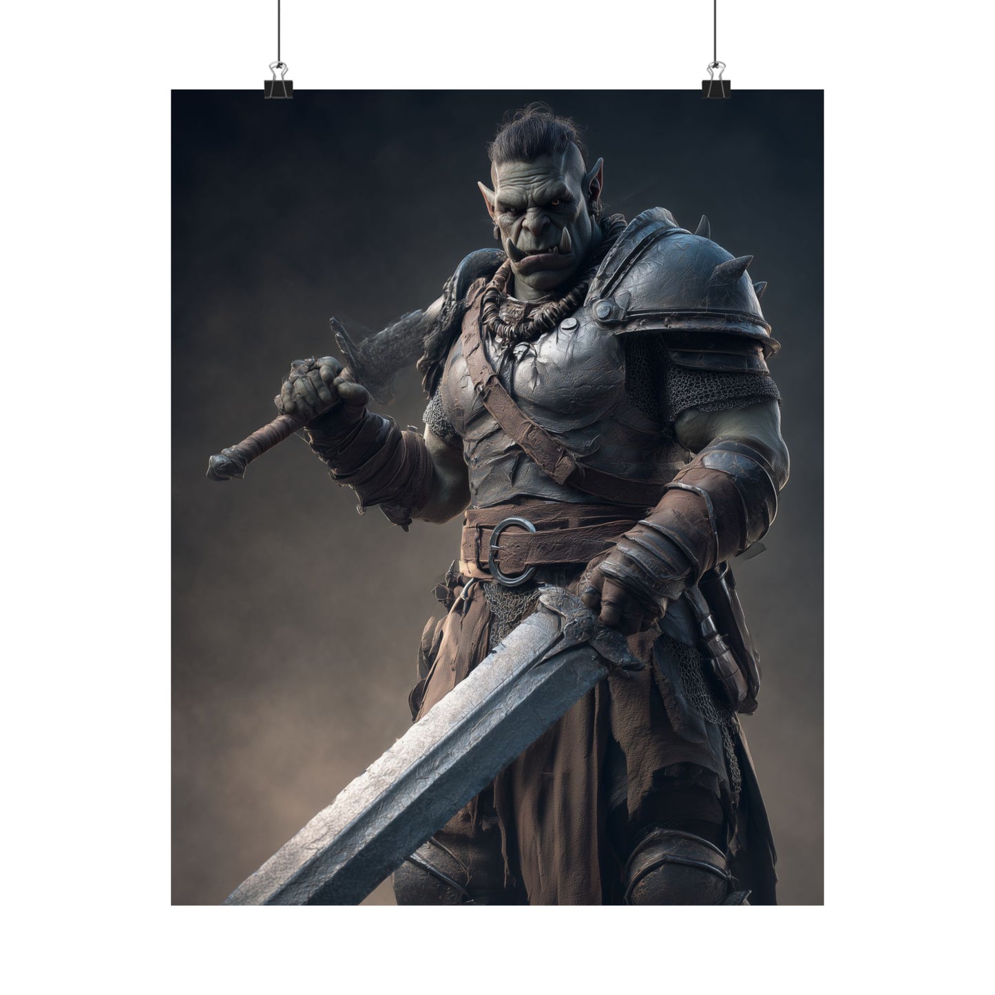 Half Orc Fighter - Fantasy Art Satin PAPER POSTER — Dark Fantasy Wall Art