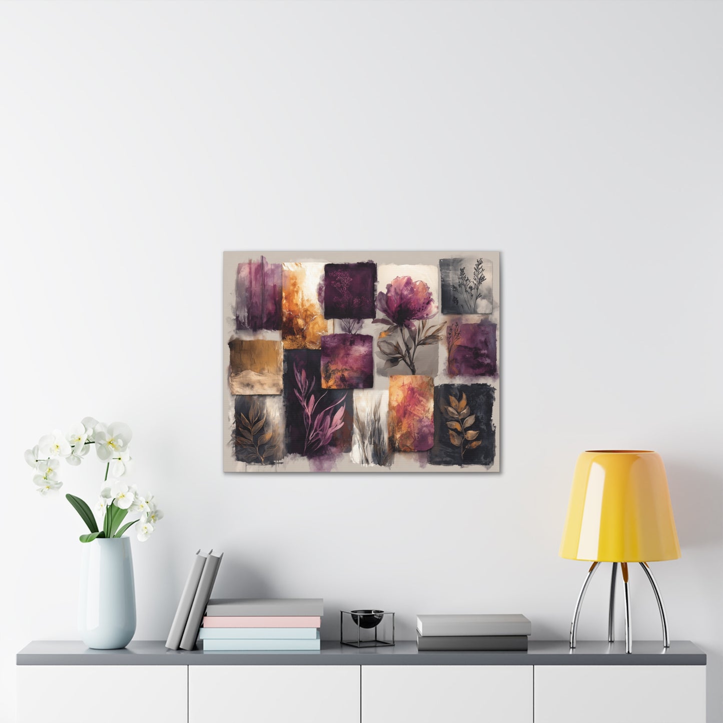 Golden Plum Series #2 -Floral Canvas Wall Art, Abstract Flowers Print, Home Decor, Living Room Artwork, Purple and Gold Wall Decor