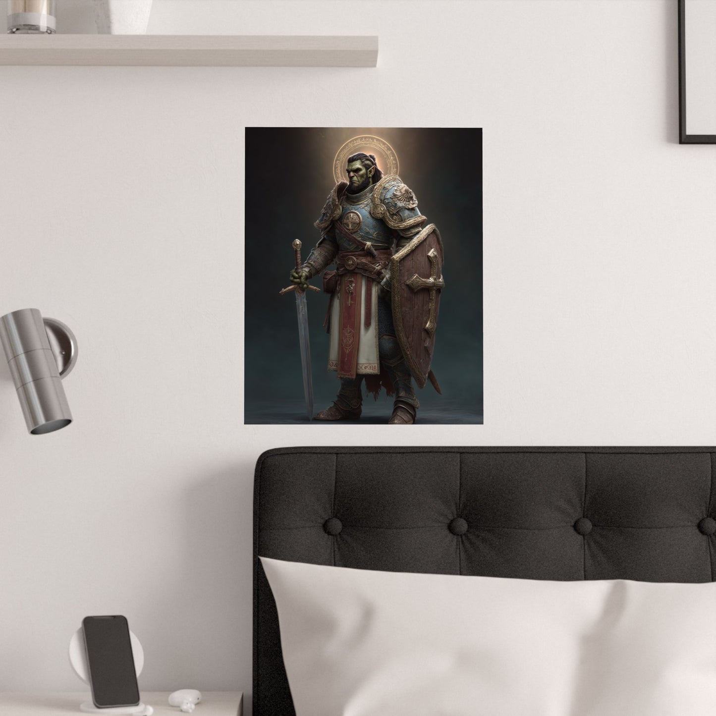 Half Orc Paladin - Satin Paper Poster — Fantasy Knight Wall Art