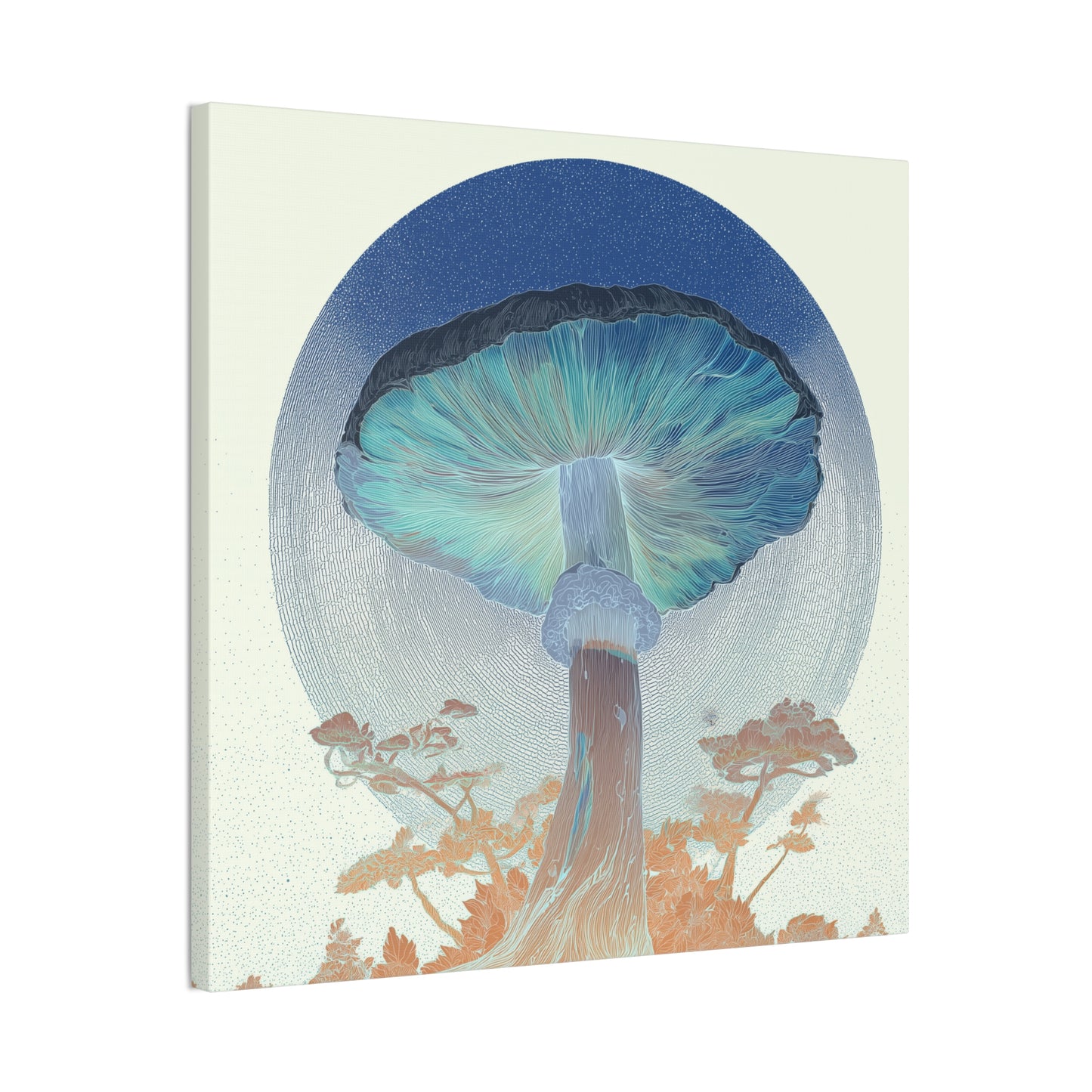 Forest Light Inverse-Mushroom Canvas Art, Stretched Wall Decor, Bohemian Home Decor, Psychedelic Wall Art, Nature-Inspired Art