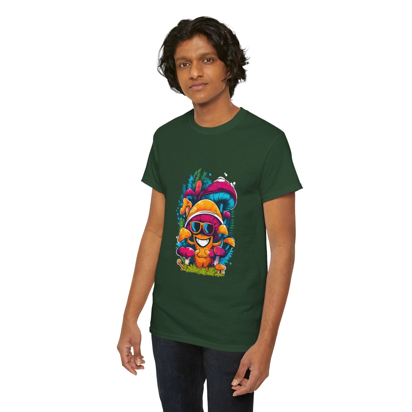 Mushroom Dude -Tee, Unisex Heavy Cotton T-Shirt, Vibrant Graphic Shirt, Perfect for Festivals, Eco-friendly Gift, Casual Wea