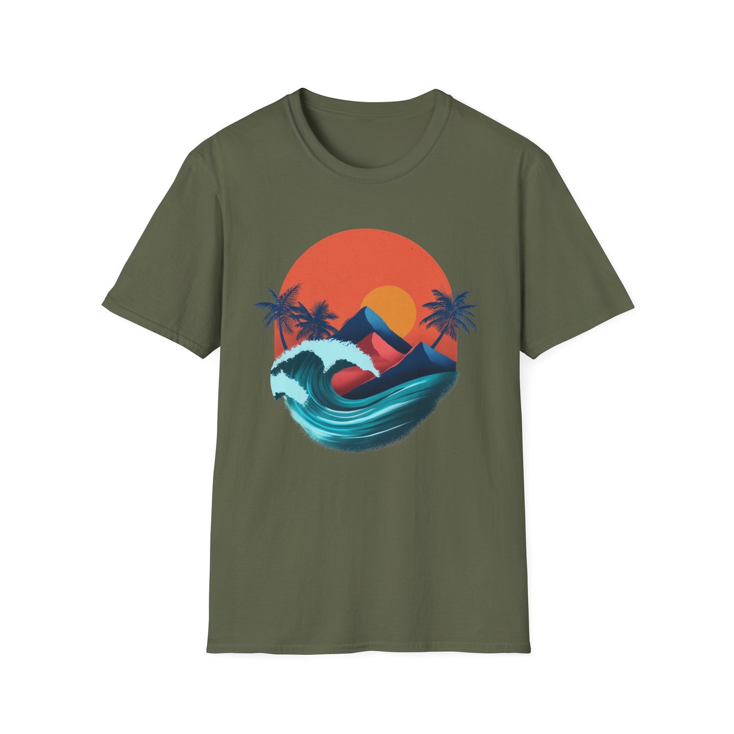 Surf Sunset Wave T-Shirt — Retro Palm Wave Beach Tee