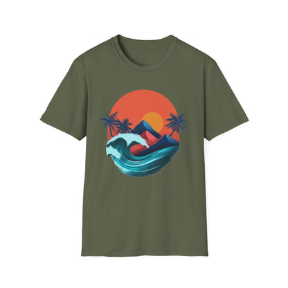 Surf Sunset Wave T-Shirt — Retro Palm Wave Beach Tee