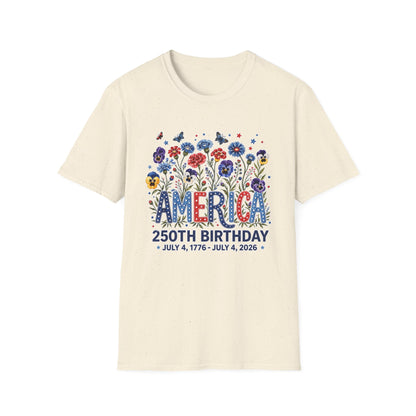 America 250th Birthday T-Shirt – July 4, 1776–2026 Patriotic Floral Tee