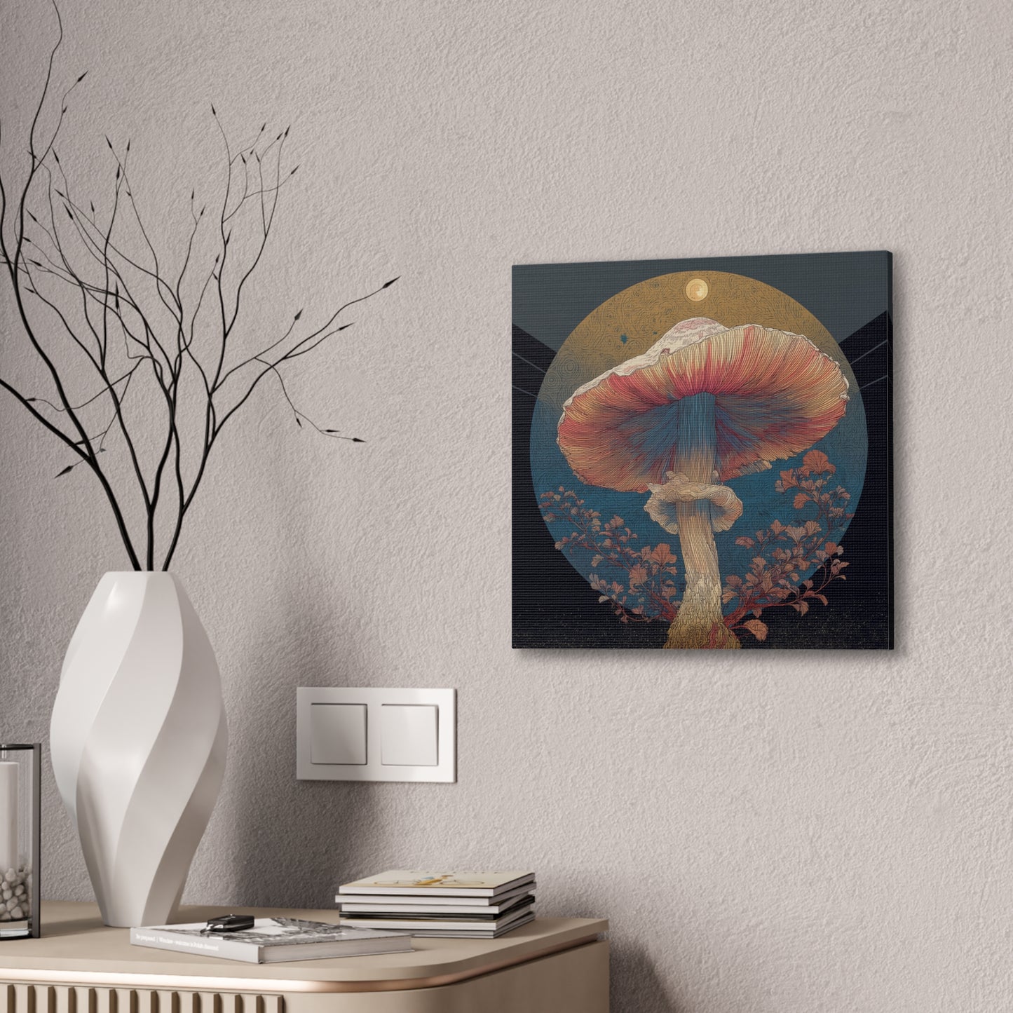 Moonlight Mushroom-Mushroom Canvas Art, Stretched Wall Decor, Bohemian Home Decor, Psychedelic Wall Art, Nature-Inspired Art