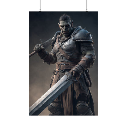 Half Orc Fighter - Fantasy Art Satin PAPER POSTER — Dark Fantasy Wall Art