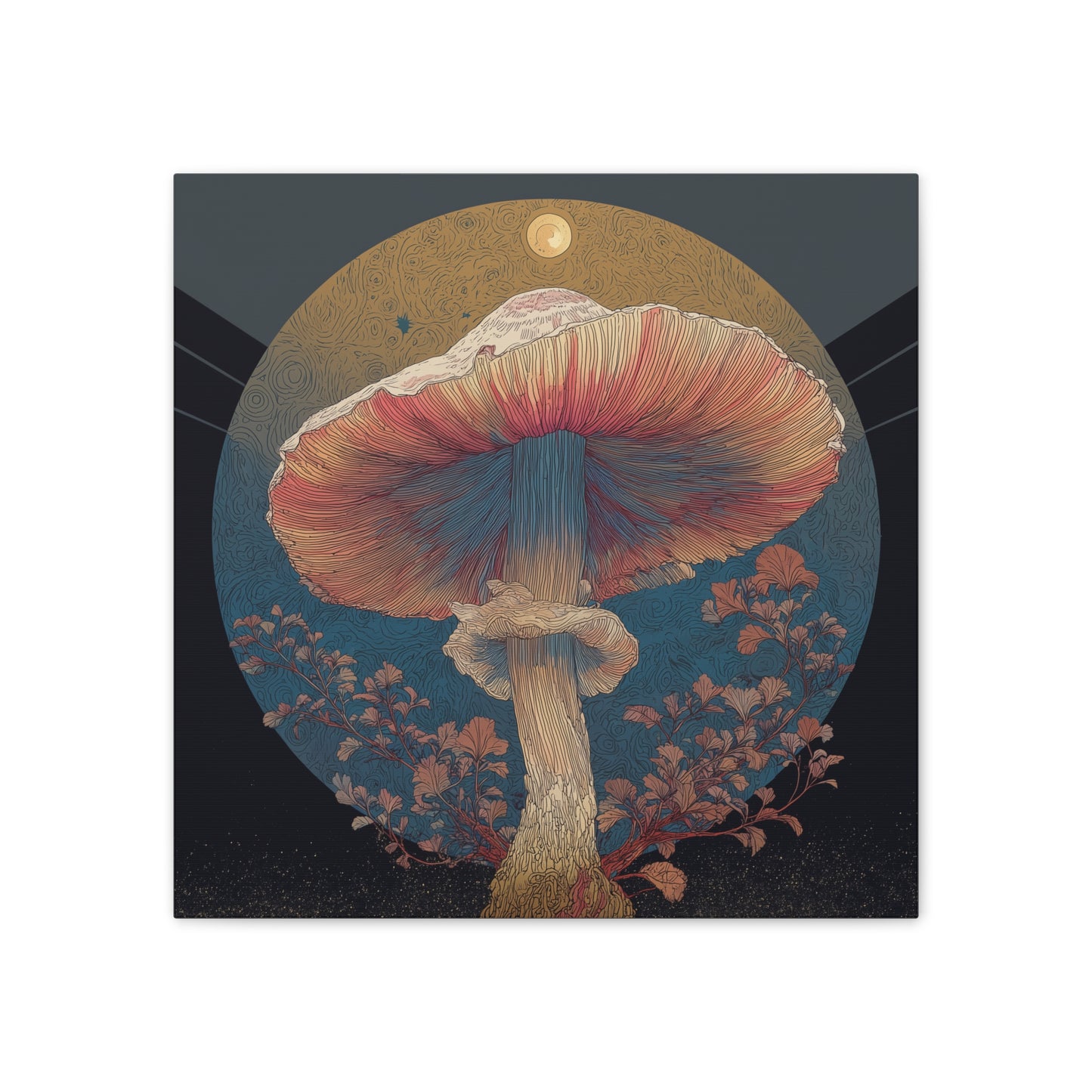 Moonlight Mushroom-Mushroom Canvas Art, Stretched Wall Decor, Bohemian Home Decor, Psychedelic Wall Art, Nature-Inspired Art