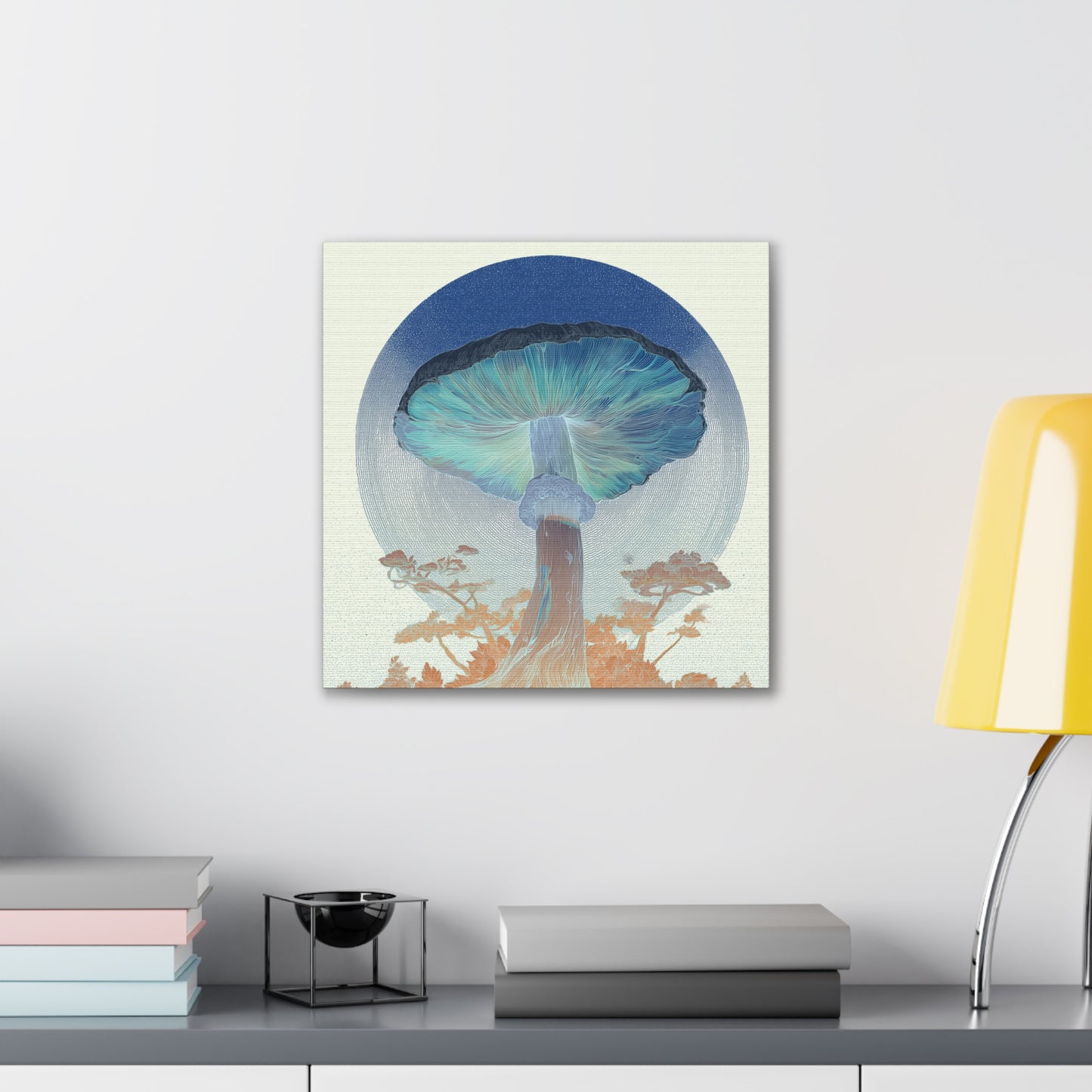 Forest Light Inverse-Mushroom Canvas Art, Stretched Wall Decor, Bohemian Home Decor, Psychedelic Wall Art, Nature-Inspired Art